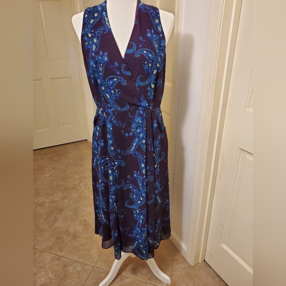 CAbi Blue and Purple Paisley Midi Dress